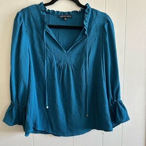 Adrienne Vittadini Teal Ruffle Blouse